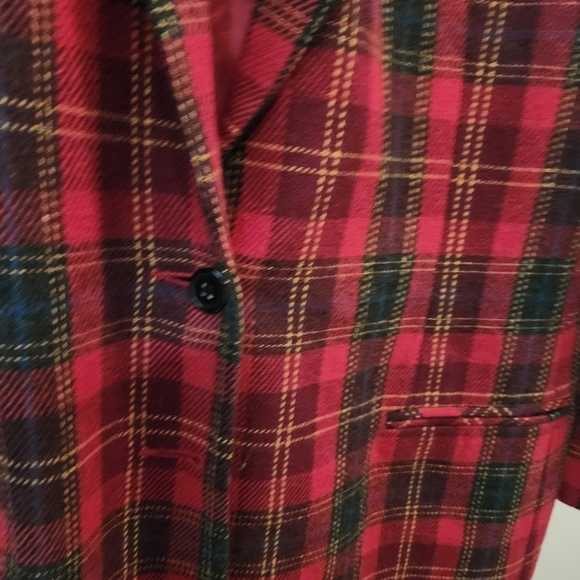 Vintage wool blend blazer red tartan plaid 3/4 sleeves 2 button closure women 16 - Picture 4 of 7